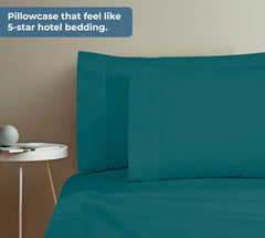 ROYALE LINENS 200 Thread Count 100% Long Staple Combed Cotton Pillowcases Set Of 2 - Ultra Soft - Queen Bed Pillow Cover - 20"x30" - Breathable, Cool & Crisp Percale White Pillow Cases ( Teal)