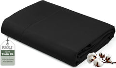 Royale Linens 200 Thread Count 100% Long Staple Combed Cotton Flat Sheet - Super Soft - Top Sheet - Breathable, Cool & Crisp Percale Flat Sheet Only (Queen, Black)