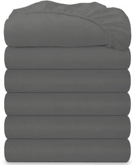 Royale Linens 6 Pack Queen Fitted Sheet Set - Bottom Sheet - Ultra Soft & Breathable - Brushed 1800 Microfiber - Wrinkle & Stain Resistant - Hotel Quality Deep Pocket Stretch Up to 16" (Queen, Grey)