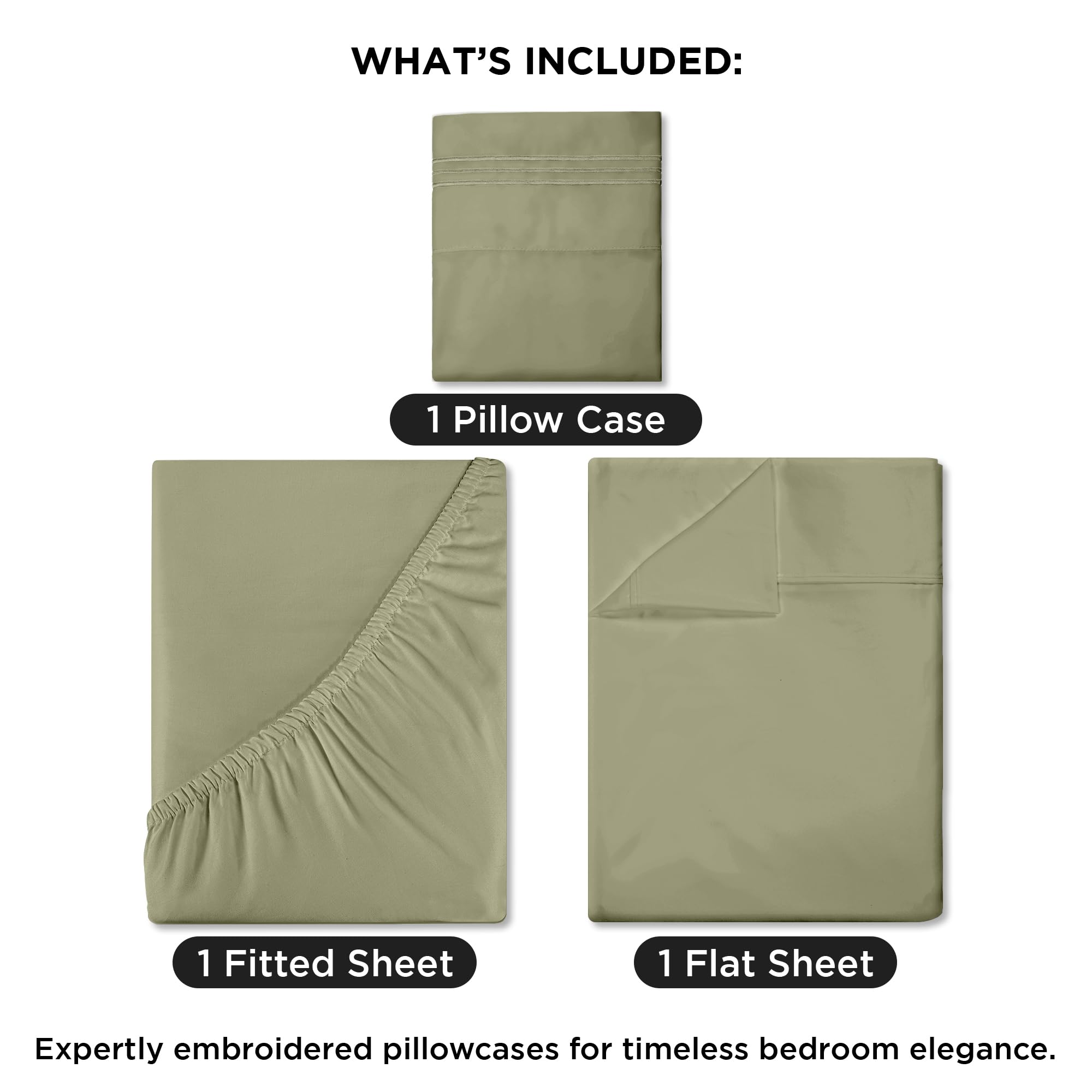 Royale Linens - 4 Piece Queen Bed Sheet - Soft Brushed Microfiber 1800 Bedding Set - 1 Fitted Sheet, 1 Flat Sheet, 2 Pillowcase -Wrinkle & Fade Resistant Luxury Queen Size Sheet Set (SageGreen, Queen)