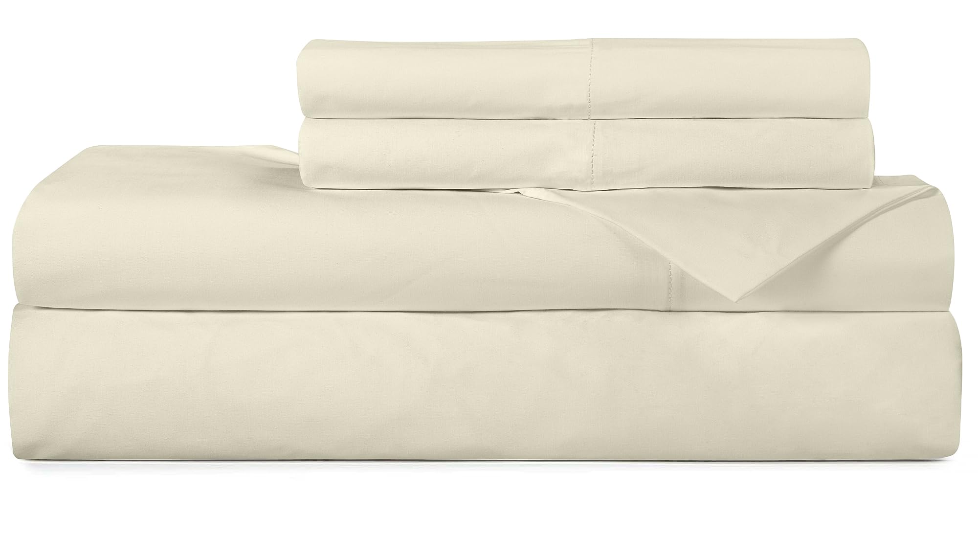 ROYALE LINENS 300 Thread Count 100% Long Staple Combed Cotton Sheet Set - 4 Piece Twin Bed Sheet 1 Fitted Sheet, 1 Flat Sheet, 2 Pillow Case - Breathable, Cool & Crisp Percale Sheet Set (Full, Ivory)