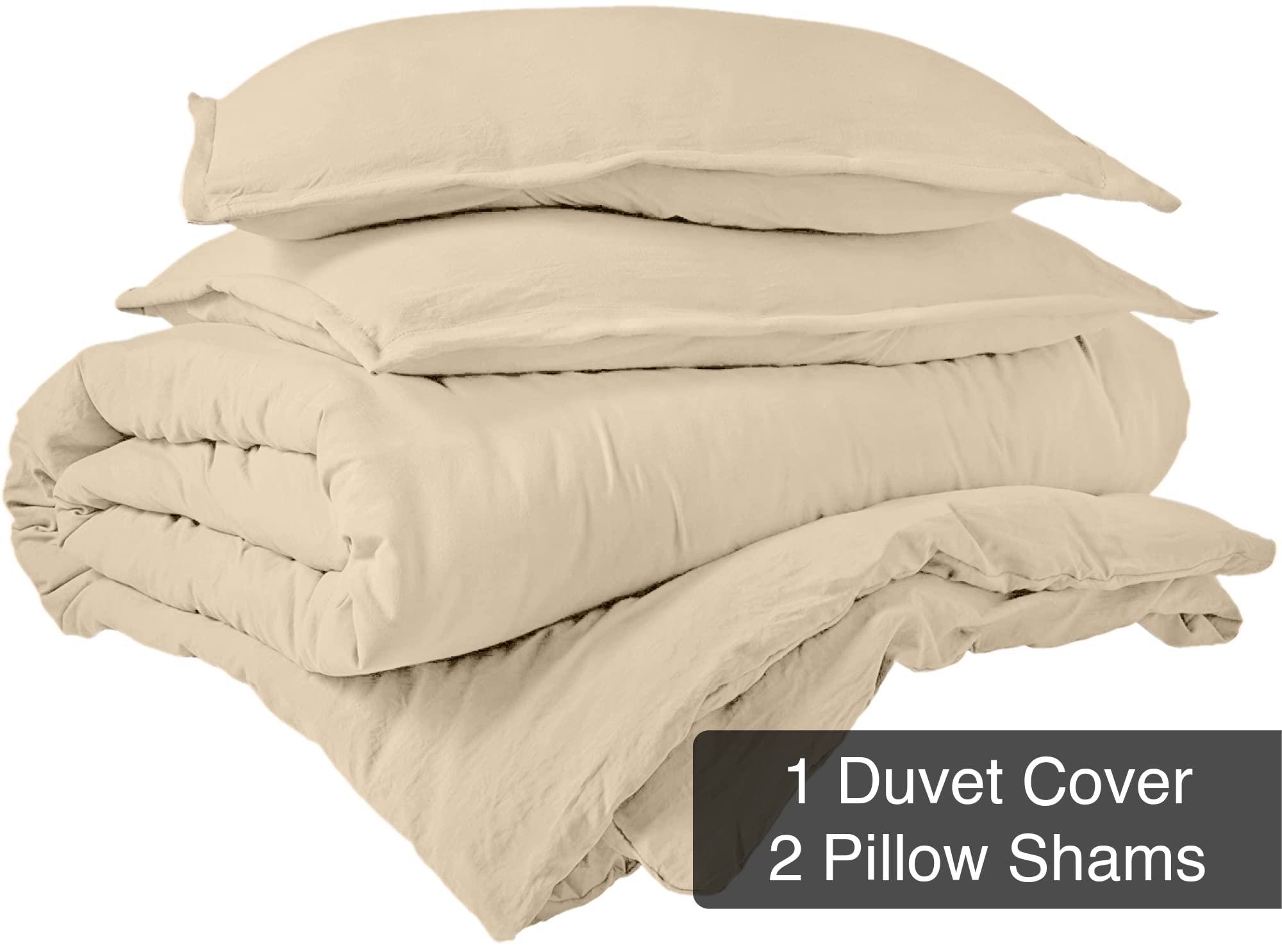 ROYALE Sand Duvet Cover  - Washed Duvet Cover Set, 3 Piece Double Brushed Duvet Covers with Button Closure - 1 Duvet Cover and 2 Pillow Shams - Comforter Cover