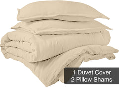 ROYALE Sand Duvet Cover Queen Size - Washed Duvet Cover Set, 3 Piece Double Brushed Duvet Covers with Button Closure - 1 Duvet Cover 90x90 inches and 2 Pillow Shams - Comforter Cover