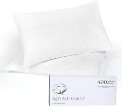 Royale Linens 400 Thread Count 100% American Grown Cotton Queen Pillowcase Set - Luxury Sateen Queen Pillow case - 20"x30" Inch - Soft & Smooth Set of 2 White Pillowcases - (Queen, Signature White)