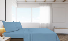 Royale Linens Queen Size Flat Sheet Only - Brushed 1800 Microfiber - Ultra Soft & Breathable - Wrinkle & Stain Resistant - Hotel Quality Flat Sheet Sold Separately - Top Sheet For Bed (Queen,LakeBlue)