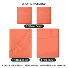 ROYALE LINENS - 4 Piece Queen Bed Sheet - Soft Brushed Microfiber 1800 Bedding Set - 1 Fitted Sheet, 1 Flat Sheet, 2 Pillow case - Wrinkle & Fade Resistant Luxury Queen Size Sheet Set (Coral, Queen)