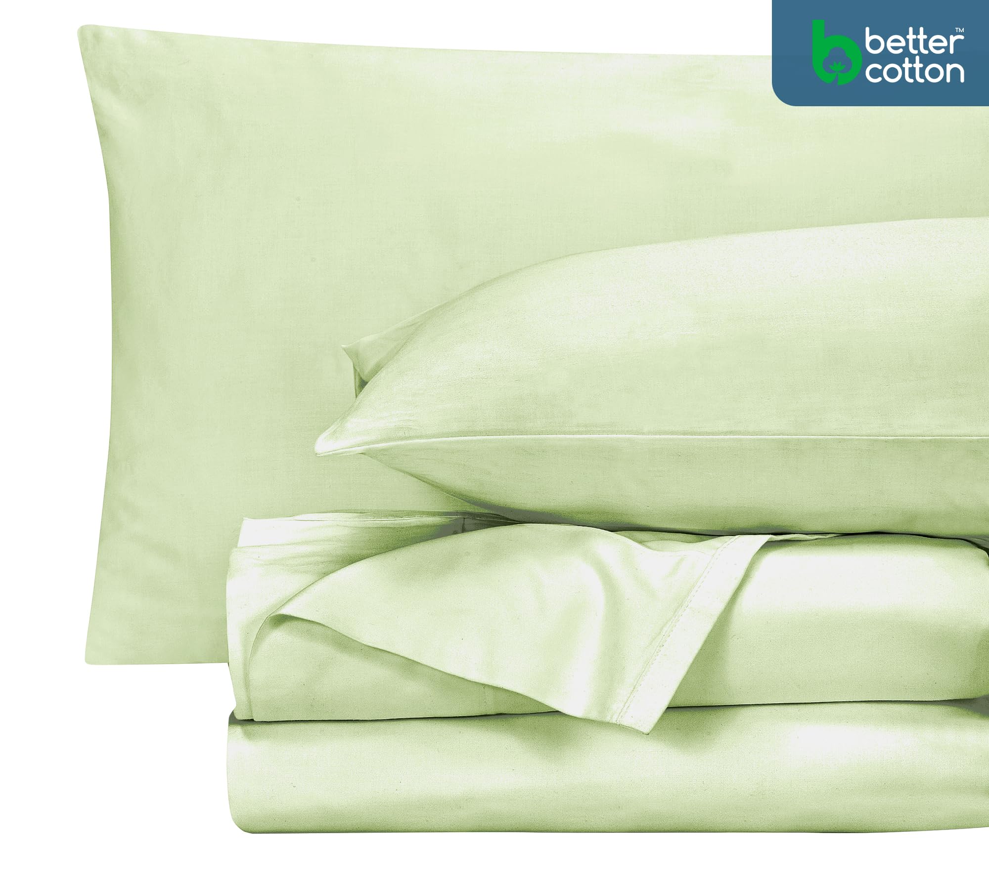 Royale Linen 400 Thread Count 100% American Grown Cotton 4 Piece Sateen Sheet Set - 1 Fitted Sheet, 1 Flat Sheet, 2 Pillow case - Green Bedsheet - Cotton Sheets - ( Florentine Sage)