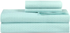 ROYALE LINENS 300 Thread Count 100% Long Staple Combed Cotton Printed Sheet Set - 3 Piece Twin Bed Sheet - 1 Fitted Sheet, 1 Flat Sheet, 1 Pillow case - Cool & Crisp Sheet Set (Twin,Moonlight Blue)