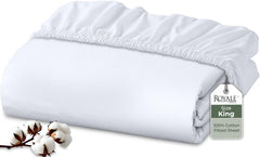 Royale Linens 200 Thread Count 100% Long Staple Combed Cotton Fitted Sheet - Super Soft Deep Pocket Bottom Sheet -Queen Fitted Sheet Only - Elastic Sheet (Queen,White)