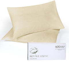 Royale Linens 400 Thread Count 100% American Grown Cotton Queen Pillowcase Set - Luxury Sateen Queen Pillow case - 20"x30" Inch - Soft & Smooth Set of 2 Beige Pillowcases - (Queen, Moroccan Sand)