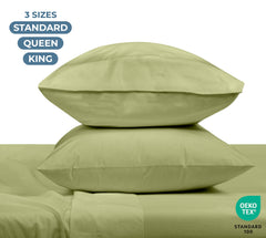 ROYALE LINENS 200 Thread Count 100% Long Staple Combed Cotton Pillowcases Set Of 2 - Ultra Soft - Queen Bed Pillow Cover - 20"x30" - Breathable, Cool & Crisp Percale White (Queen, Sage Green)