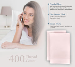 Royale Linens 400 Thread Count 100% American Grown Cotton Queen Pillowcase Set - Luxury Sateen Queen Pillow case - 20"x30" Inch - Soft & Smooth Set of 2 Pink Pillowcases - (Queen, Kyoto Blush)