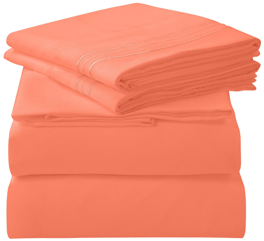 ROYALE LINENS - 4 Piece Bed Sheet - Soft Brushed Microfiber 1800 Bedding Set - 1 Fitted Sheet, 1 Flat Sheet, 2 Pillow case - Wrinkle & Fade Resistant Luxury Sheet Set (Coral)