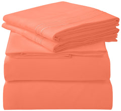 ROYALE LINENS - 4 Piece Bed Sheet - Soft Brushed Microfiber 1800 Bedding Set - 1 Fitted Sheet, 1 Flat Sheet, 2 Pillow case - Wrinkle & Fade Resistant Luxury Sheet Set (Coral)