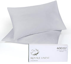 Royale Linens 400 Thread Count 100% American Grown Cotton Queen Pillowcase Set - Luxury Sateen Queen Pillow case - 20"x30" Inch - Soft & Smooth Set of 2 Silver Pillowcases - (Queen, Spanish Silver)