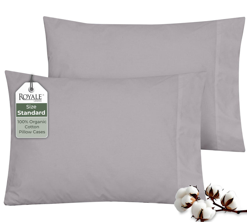 ROYALE LINENS 200 Thread Count 100% Long Staple Combed Cotton Pillowcases Set Of 2 - Ultra Soft - Queen Bed Pillow Cover - 20"x30" - Breathable, Cool & Crisp Percale White Pillow Cases ( Silver)