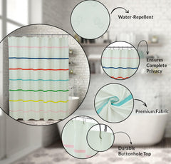 Royale Linens Double Brushed MICROFIBER 1800 Thread Printed Shower Curtain for Bathroom 72 X 72 INCHES with Reinforced Button Holes for Home Hotel Machine Washable (Standard, Appliqued Stripe White)