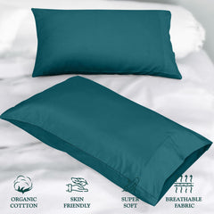 ROYALE LINENS 300 Thread Count 100% Long Staple Combed Cotton Pillowcases Set of 2 - Ultra Soft - Queen Bed Pillow Cover - 20"x30" - Breathable, Cool & Crisp Percale Teal Pillow Cases (Queen, Teal)