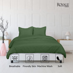 ROYALE Hunter Green Duvet Cover Queen Size - Washed Duvet Cover Set, 3 Piece Double Brushed Duvet Covers with Button Closure - 1 Duvet Cover 90x90 inch & 2 Pillow Shams - Comforter Cover