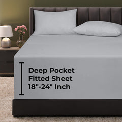 Royale Linens Extra Deep Pocket Queen Fitted Sheet Only - Soft Silver Queen Size Fitted Sheet Deep Pocket - Fits 18 inch to 24 inch Thick Mattress - Fitted Sheet Only - Elastic Sheet (Queen, Silver)