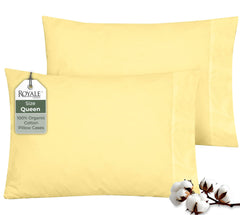 ROYALE LINENS 200 Thread Count 100% Long Staple Combed Cotton Pillowcases Set Of 2 - Ultra Soft - Queen Bed Pillow Cover - 20"x30" - Breathable, Cool & Crisp Percale White Pillow Cases ( Yellow)