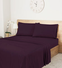 ROYALE LINENS 400 Thread Count 100% American Grown Cotton 4 Piece Sateen Queen Sheet Set - 1 Fitted Sheet, 1 Flat Sheet, 2 Pillow case - Purple Queen Bedsheet - Cotton Sheets - (Queen, Desert Purple)