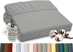 Royale Linens 100% Organic Cotton Percale Weave Super Soft Deep Pocket Bottom Sheets Elastic Sheet Fitted Sheets Only