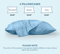 ROYALE LINENS 200 Thread Count 100% Long Staple Combed Cotton Pillowcases Set Of 2 - Ultra Soft - Queen Bed Pillow Cover - 20"x30" - Breathable, Cool & Crisp Percale White (Queen, Lake Blue)