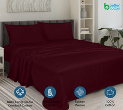 ROYALE LINENS 400 Thread Count 100% American Grown Cotton 4 Piece Sateen Queen Sheet Set - 1 Fitted Sheet, 1 Flat Sheet, 2 Pillow case - Tango Red Queen Bedsheet - Cotton Sheets - (Queen, Tango Red)