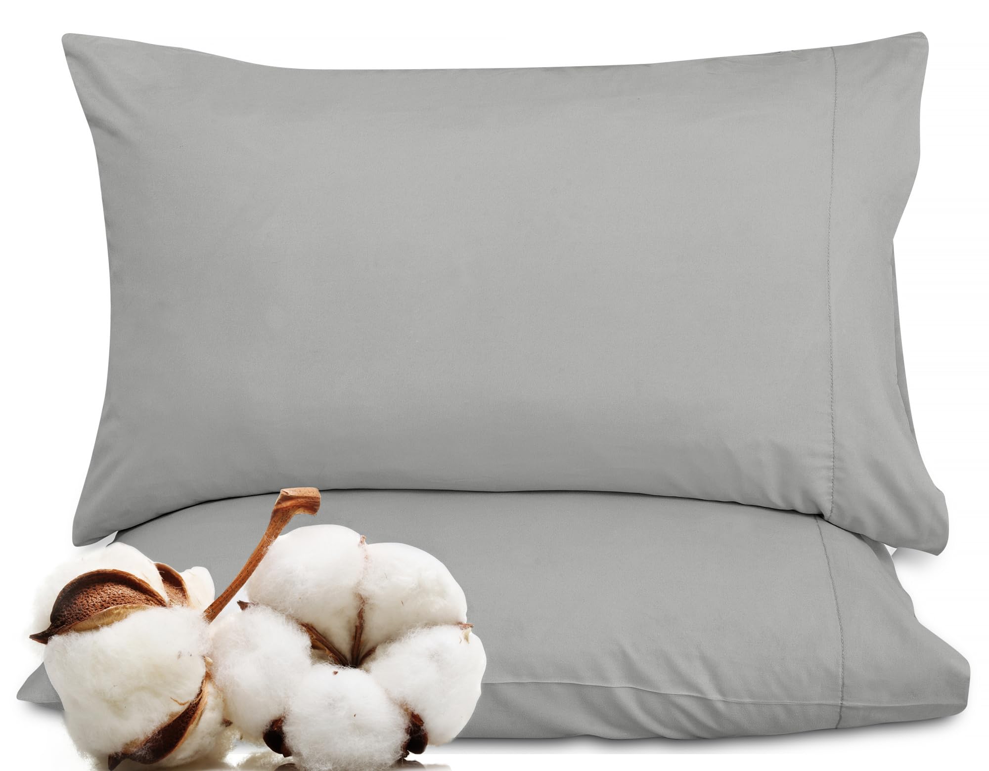 ROYALE LINENS 300 Thread Count 100% Long Staple Combed Cotton Pillowcases Set of 2 - Ultra Soft - Bed Pillow Cover - -Breathable, Cool & Crisp Percale Silver Pillow Cases (Silver)