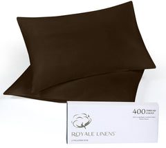 Royale Linens 400 Thread Count 100% American Grown Cotton Queen Pillowcase Set - Luxury Sateen Queen Pillow case - 20"x30" Inch - Soft & Smooth Set of 2 Brown Pillowcases - (Queen, Hazel Nut)