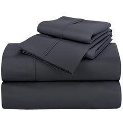 ROYALE LINENS 400 Thread Count 100% American Grown Cotton 4 Piece Sateen Queen Sheet Set - 1 Fitted Sheet, 1 Flat Sheet, 2 Pillow case - Grey Queen Bedsheet - Cotton Sheets - (Queen, Spanish Slate)