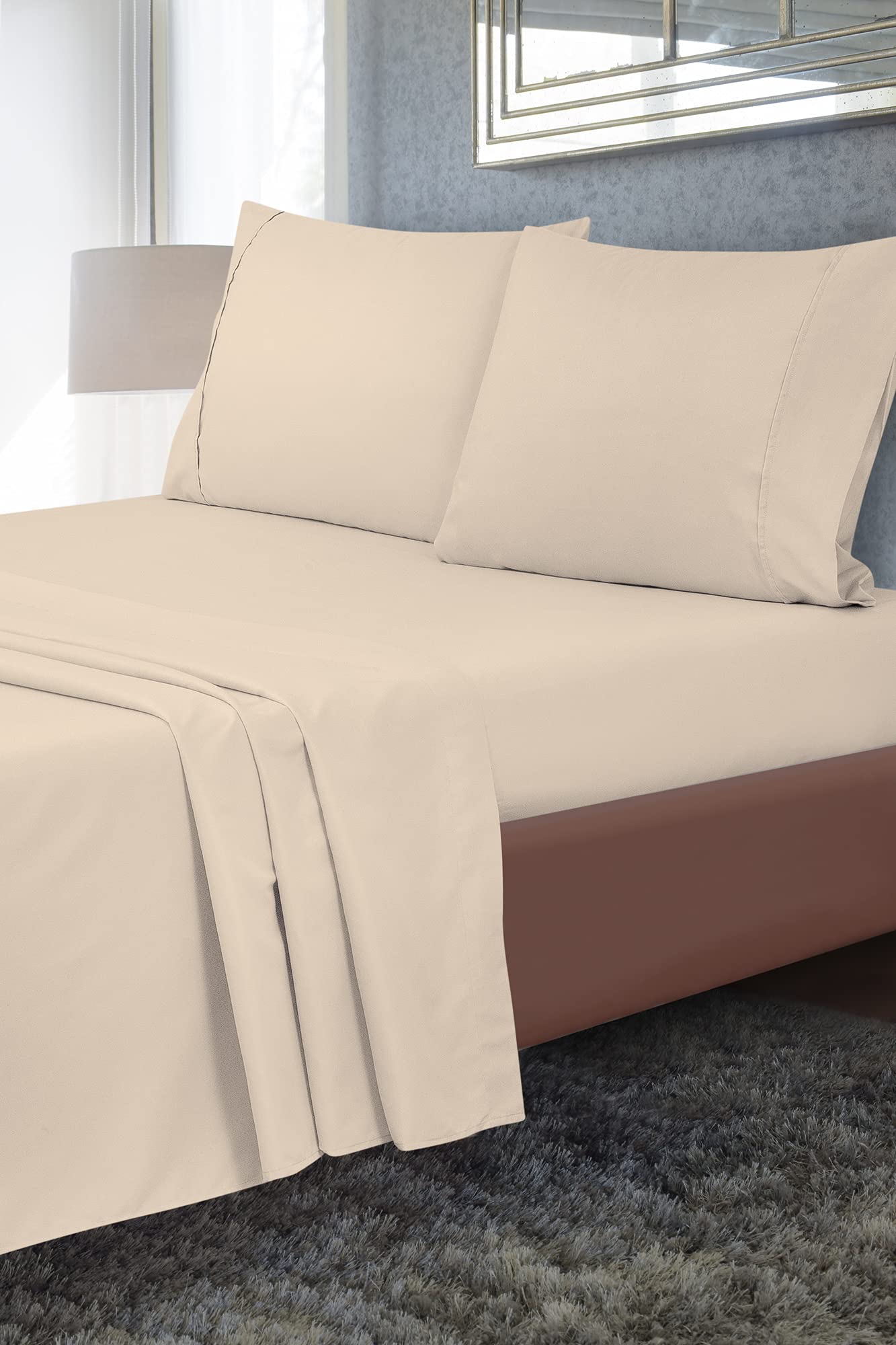 Royale Linens Flat Sheet Only - Brushed 1800 Microfiber - Ultra Soft & Breathable - Wrinkle & Stain Resistant - Hotel Quality Flat Sheet Sold Separately - Top Sheet for Bed - (Sand)