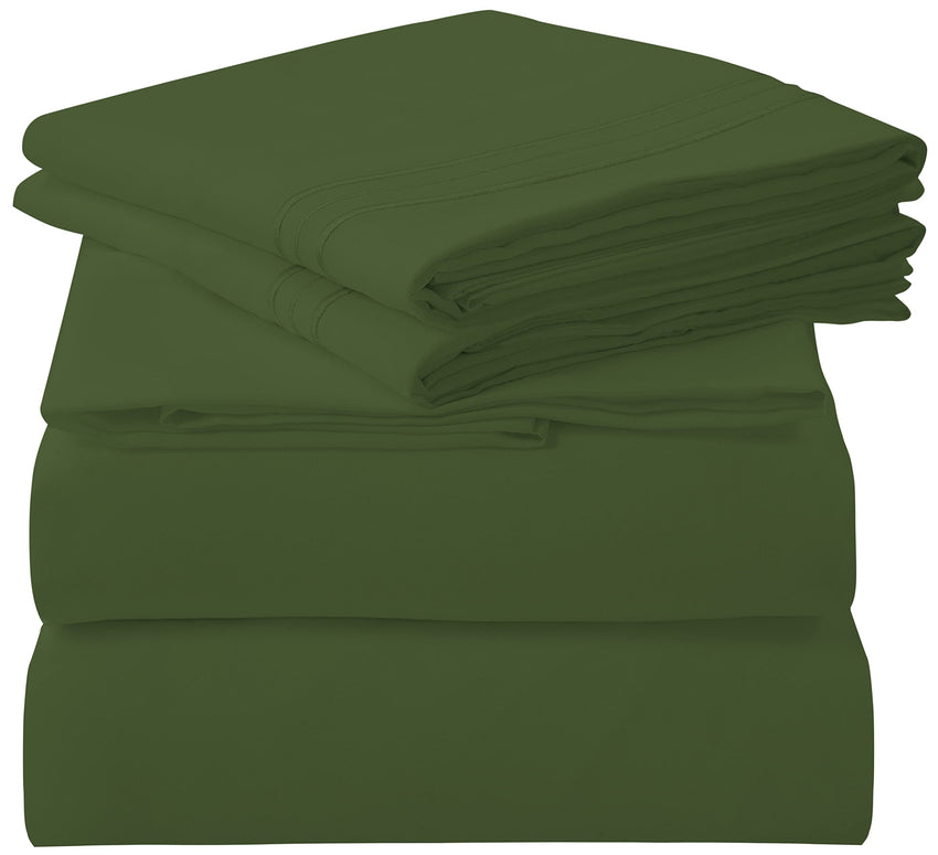 ROYALE LINENS - 4 Piece Bed Sheet - Soft Brushed Microfiber 1800 Bedding Set - 1 Fitted Sheet, 1 Flat Sheet, 2 Pillowcase -Wrinkle & Fade Resistant Luxury Sheet Set (Hunter Green)
