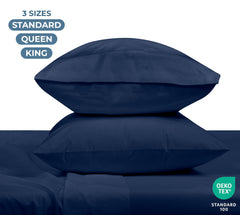 ROYALE LINENS 200 Thread Count 100% Long Staple Combed Cotton Pillowcases Set Of 2 - Ultra Soft - Queen Bed Pillow Cover - 20"x30" - Breathable, Cool & Crisp Percale White Pillow Cases (Queen, Navy)