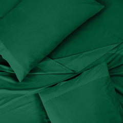 ROYALE LINENS 300 Thread Count 100% Long Staple Combed Cotton Sheet Set - 4 Piece Bed Sheet 1 Fitted Sheet, 1 Flat Sheet, 2 Pillowcase - Breathable Cool & Crisp Percale Sheet Set (Queen, Hunter Green)