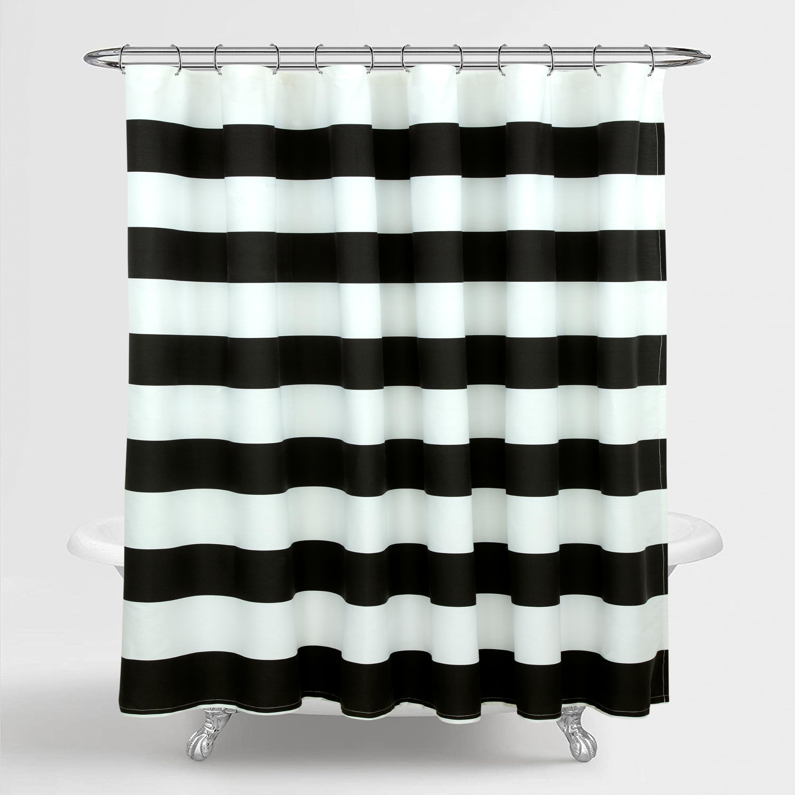 ROYALE LINENS Printed Shower Curtain 72 X 72 Inches - with Reinforced Button Holes - Rugby Stripe Black Design - Machine Washable & Water Resistant Shower Curtains (Standard - Rugby Stripe Black)