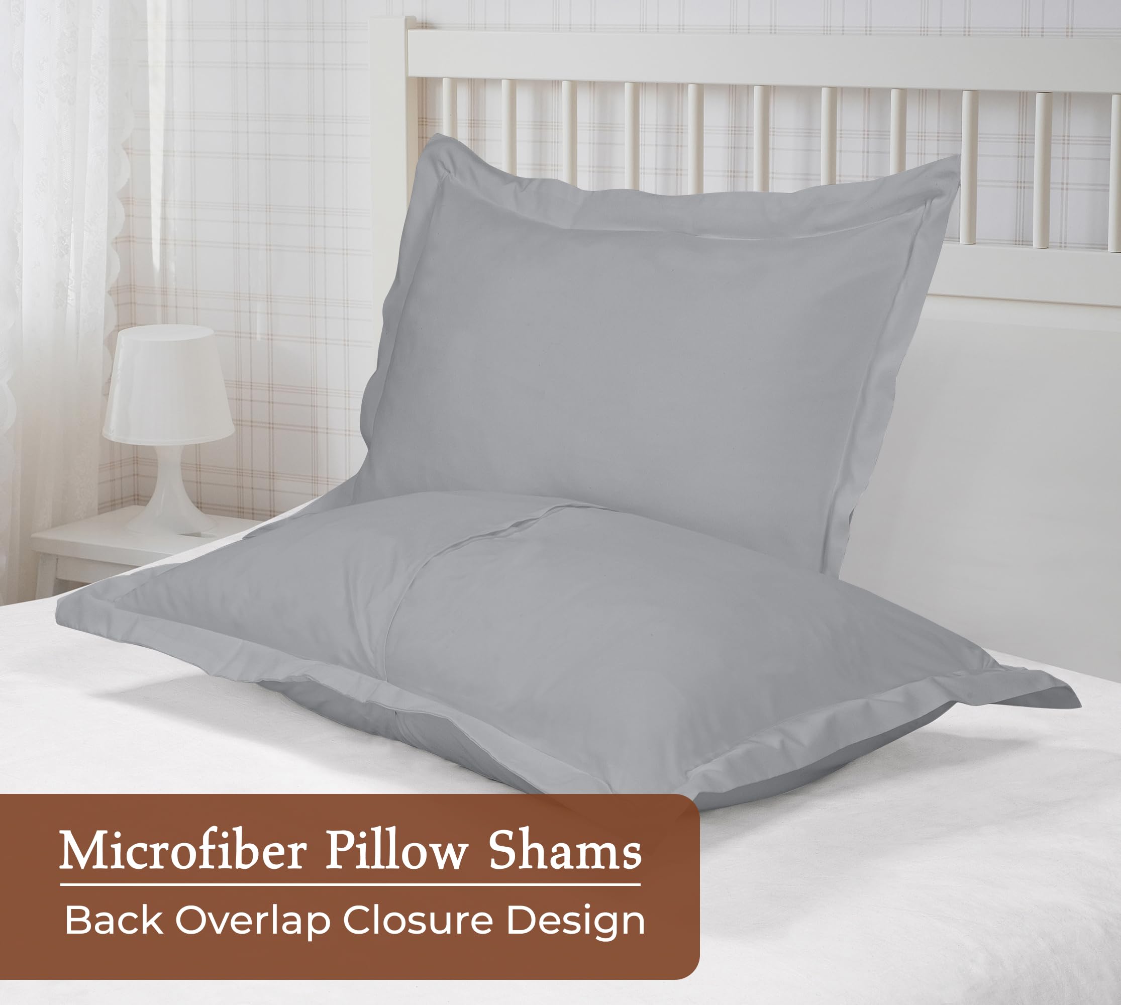 Royale Linens Pillow Shams 2 Pack - Brushed 1800 Microfiber - Bed Pillow Shams, Wrinkle Resistant Super Soft and Cozy - Back Overlap Closure - Oxford Pillow Case (Silver)