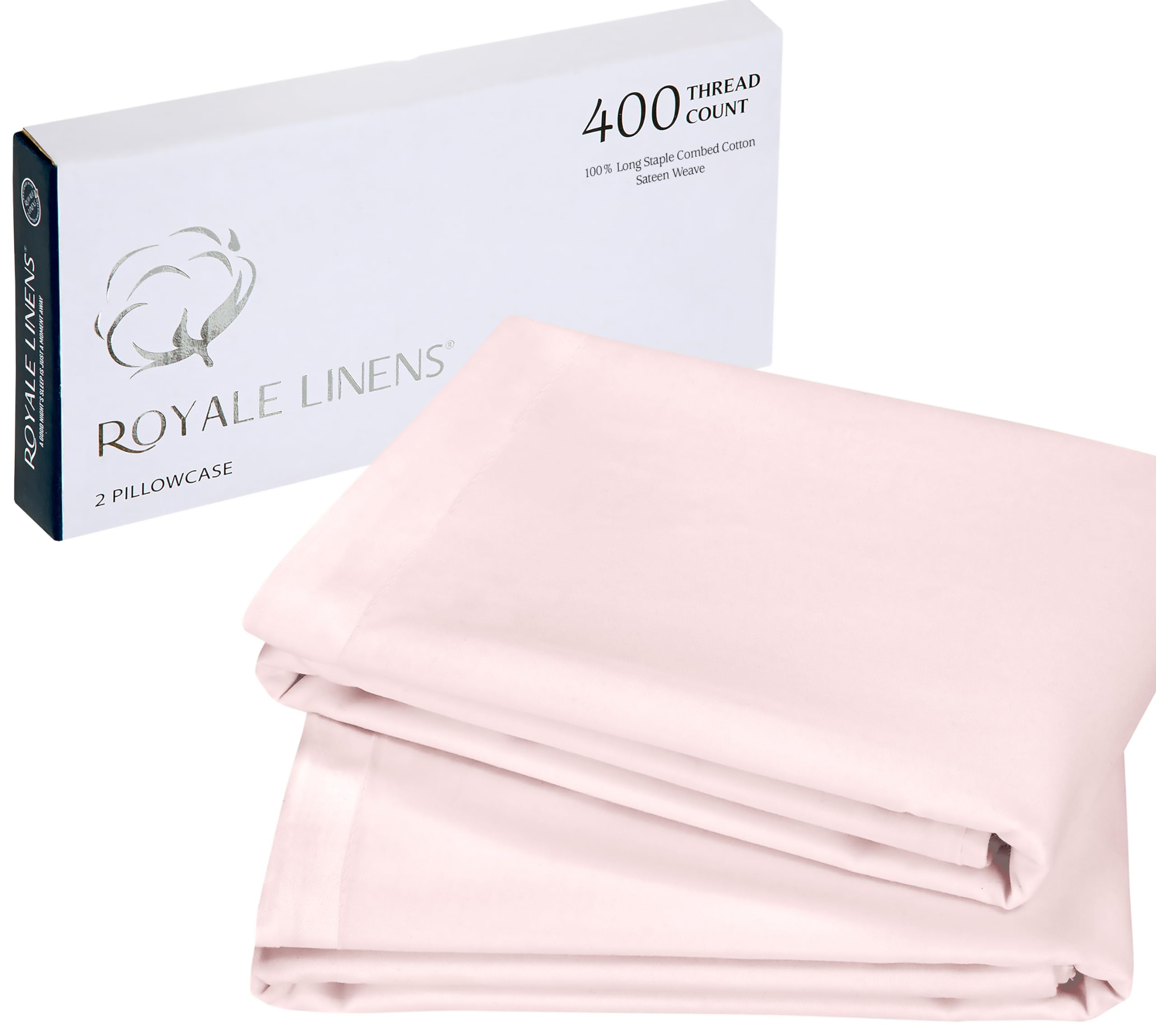 Royale Linens 400 Thread Count 100% American Grown Cotton Pillowcase Set - Luxury Sateen Pillow case - 20"x30" Inch - Soft & Smooth Set of 2 Pink Pillowcases - ( Kyoto Blush)