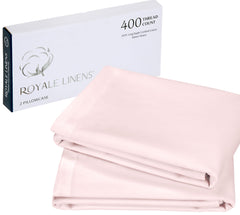 Royale Linens 400 Thread Count 100% American Grown Cotton Queen Pillowcase Set - Luxury Sateen Queen Pillow case - 20"x30" Inch - Soft & Smooth Set of 2 Pink Pillowcases - (Queen, Kyoto Blush)