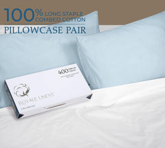 Royale Linens 400 Thread Count 100% American Grown Cotton Queen Pillowcase Set - Luxury Sateen Queen Pillow case - 20"x30" Inch - Soft & Smooth Set of 2 Blue Pillowcases - (Queen, Caribbean Blue)