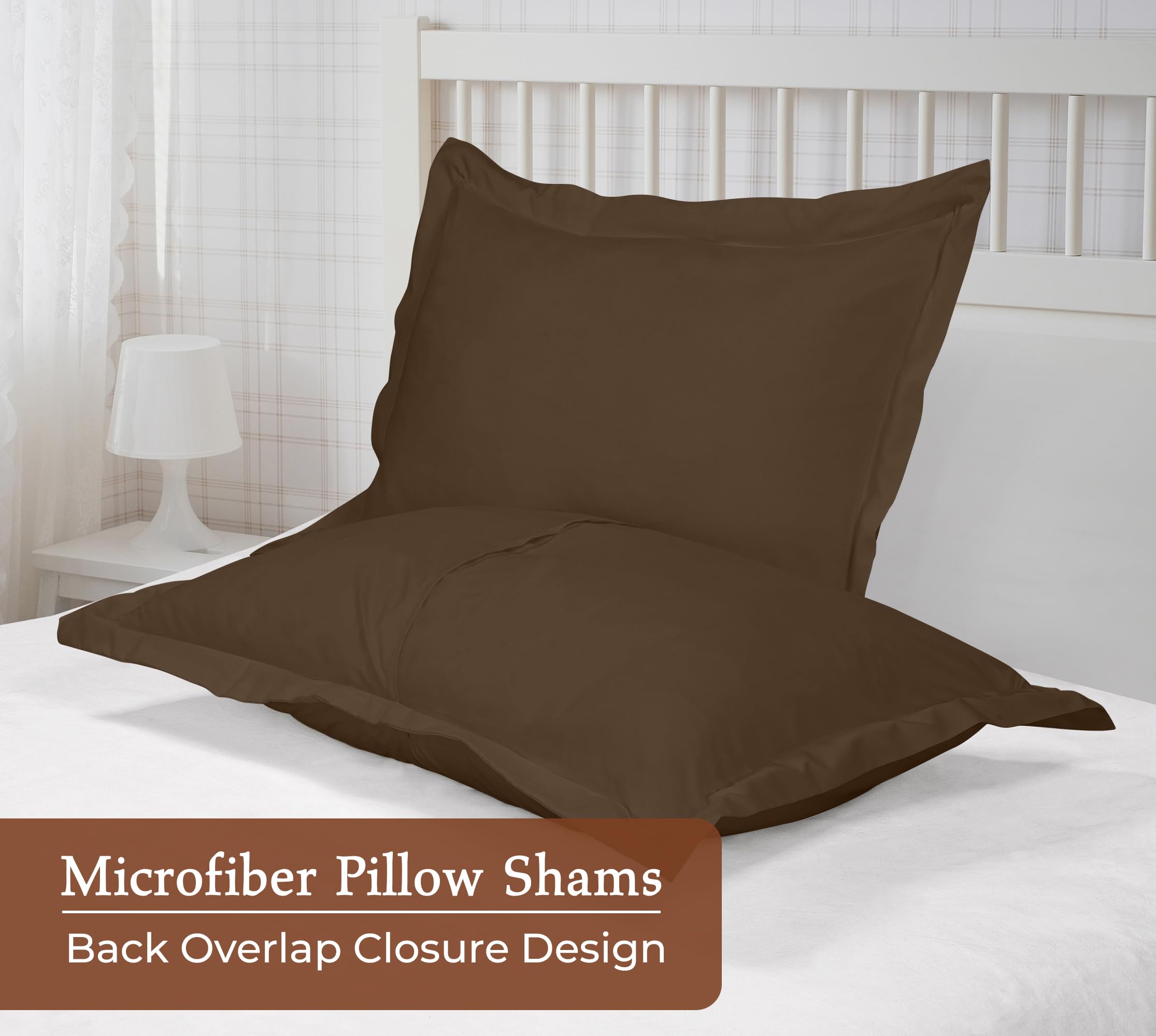 Royale Linens Pillow Shams 2 Pack - Brushed 1800 Microfiber - Bed Pillow Shams Wrinkle Resistant Super Soft and Cozy-Back Overlap Closure - Oxford Pillow Case (Chocolate)