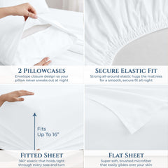 ROYALE LINENS - 4 Piece Bed Sheet - Soft Brushed Microfiber 1800 Bedding Set - 1 Fitted Sheet, 1 Flat Sheet, 2 Pillow case - Wrinkle & Fade Resistant Luxury Sheet Set (White)