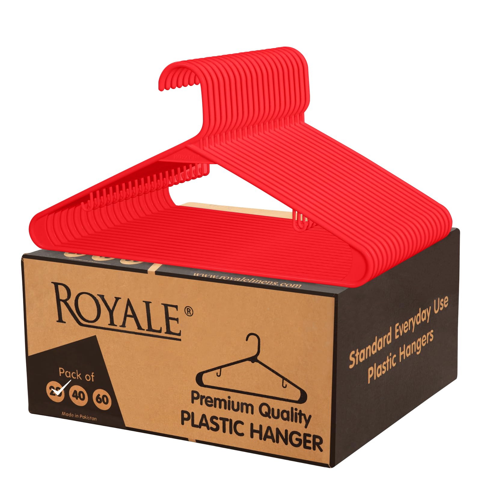 ROYALE Plastic Hangers - Red Plastic Hangers - Clothes Hanger With Hooks – Heavy Duty Space Saving Coat Hangers Ideal For Everyday Use For Tops, Skirt, Dress, Shirts, Pants ( Red)