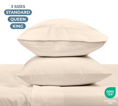 ROYALE LINENS 200 Thread Count 100% Long Staple Combed Cotton Pillowcases Set Of 2 - Ultra Soft - Queen Bed Pillow Cover - 20"x30" - Breathable, Cool & Crisp Percale White Pillow Cases ( Cream)