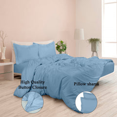 ROYALE Lake Blue Duvet Cover Queen Size - Washed Duvet Cover Set, 3 Piece Double Brushed Duvet Covers with Button Closure - 1 Duvet Cover 90x90 inch and 2 Pillow Shams - Comforter Cover