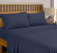 Royale Linens 300 Thread Count 100% Long Staple Combed Cotton Flat Sheet - Super Soft - Top Sheet - Queen Flat Sheet Sold Separately - Breathable, Cool & Crisp Percale Flat Sheet Only (Queen, Navy)