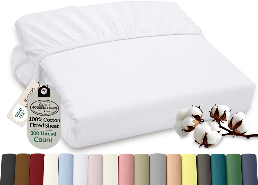 Royale Linens 100% Organic Cotton Percale Weave Super Soft Deep Pocket Bottom Sheets Elastic Sheet Fitted Sheets Only