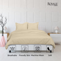 ROYALE Sand Duvet Cover Queen Size - Washed Duvet Cover Set, 3 Piece Double Brushed Duvet Covers with Button Closure - 1 Duvet Cover 90x90 inches and 2 Pillow Shams - Comforter Cover