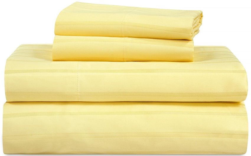 ROYALE LINENS 300 Thread Count 100% Long Staple Combed Cotton Stripe Sheet Set - 4 Piece Full Bed - 1 Fitted Sheet, 1 Flat Sheet, 2 Pillow Case - Cool & Crisp Sheet Set (Full, Stripe Yellow)